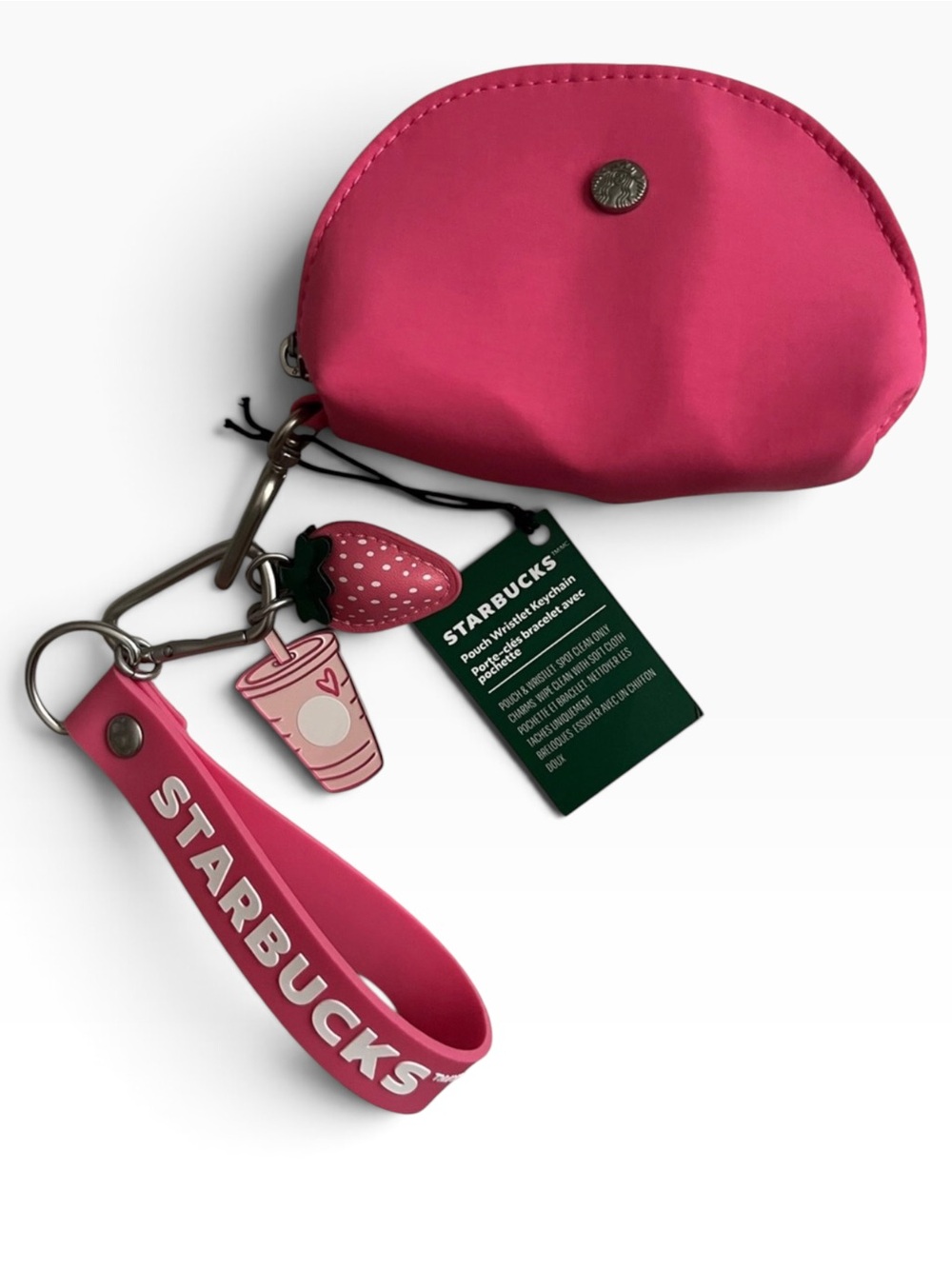 Starbucks Summer 2026 Strawberry Pink Pouch Key Chain & Coin Purse NWT